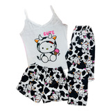 Pijama De Hello Kitty Vaca 3 Piezas Short Pantalón Blusa