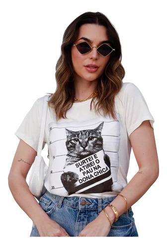 Blusa T-shirt Feminina  Estampa Gatinho  Lançamento Da Moda 