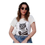 Blusa T-shirt Feminina  Estampa Gatinho  Lançamento Da Moda 