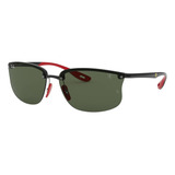 Anteojos De Sol Ray-ban Scuderia Ferrari Collection Standard Con Marco De Plástico Color Black, Lente Dark Green De Plástico Clásica, Varilla Black De Plástico - Rb4322m