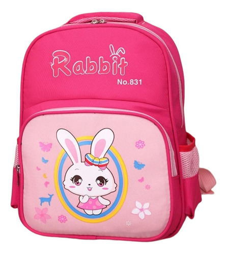 Mochila Escolar Costas Bolsa Infantil Creche Menina Menino Cor Rosa Desenho Do Tecido Coelhinha Rosa