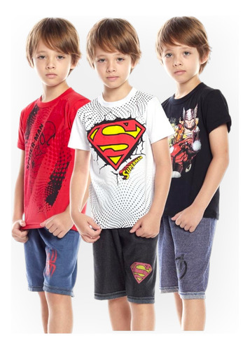 3 Conjunto Infantil Luxo Verão Brincadeiras Ao Sol Heróis