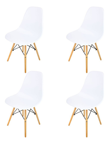 Silla Para Comedor Moderna Tipo Eames 4 Pzas Patas Madera Color De La Estructura De La Silla Blanco