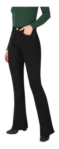 Pantalon Jean Oxford Negro Tiro Alto Elastizado Mujer 03