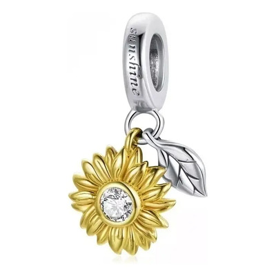 Charm Flor Girasol Bissier Plata 925 Baño Oro 14k Circonita AAA | Meses sin interés