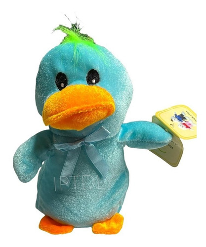 Peluche De Pato 17cm Celeste Pelo Verde Para Niña O Niño