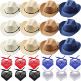 Satinior 12 Set Sombreros De Paja Y Pañuelos De Vaquero Paqu