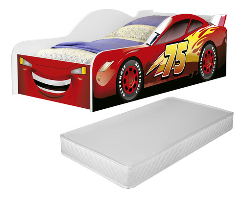 Cama Berço Carro Infantil Menino Mcqueen Vermelho C/ Colchão