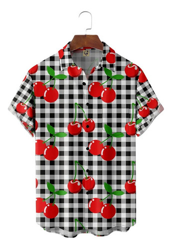 Rt Camisa Hawaiana Unisex A Cuadros De Cereza, Camisa De