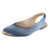 Balerina Para Mujer Castalia 124-89 Azul Puntera Dorada