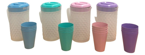 Set Jarra 1,6 Lts Y 4 Vasos Plastico Colores Bazarshop Ar