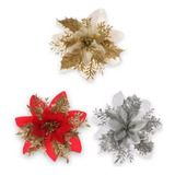 60 Flores Artificiales Con Purpurina Para Árbol De Navidad