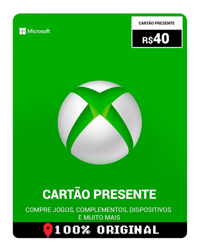 Cartão Xbox Live 40 Reais Gift Card Brasileiro Envio Rápido