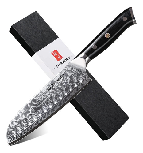 Turwho Cuchillo Santoku Profesional De 7 Pulgadas, Diseno Cl