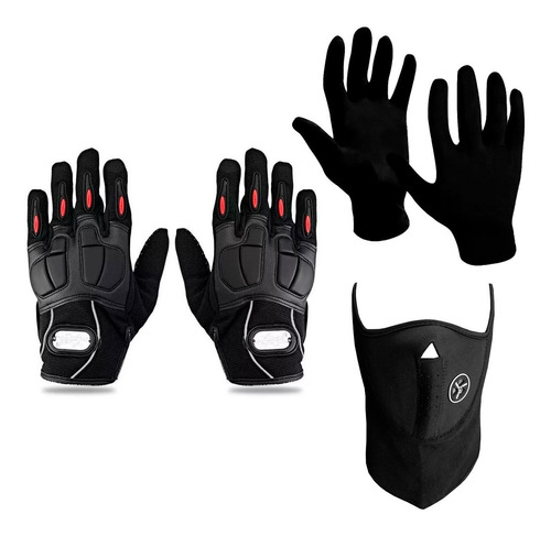 Guantes Pro Biker Cuero Pb04 + Primera Piel + Mascara - Sti