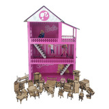 Casinha De Boneca Barbie 53cm Adesivada + 38 Móveis 