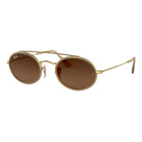 Anteojos De Sol Ray-ban I-shape Oval Double Bridge Extra Large Con Marco De Metal Color Polished Gold, Lente Brown De Cristal Degradada, Varilla Polished Gold De Metal - Rb3847n