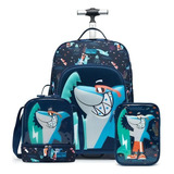 Mochila Spector Infantil Modelo Tubarão Meninos Reforçada Cor Azul