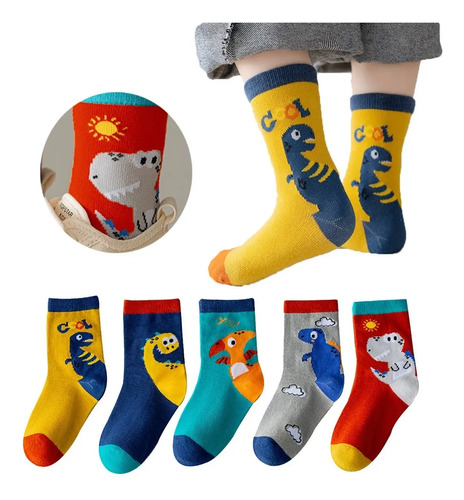 Calcetines Calcetas Niño Algodón 5 Pares Dinosaurio Kozytasy