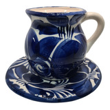 Set 1 Taza 1 Plato De Ceramica Flores Azules