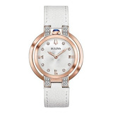 Mujer Bulova Rubaiyat Blanco Diamante Correa De Piel Reloj 9