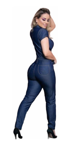 Macaquinho Jeans Feminino Leve Confortável Macacão Curto