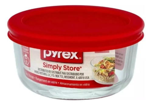 Contenedor Redondo 470cc Simply Store Pyrex Con Tapa Roja 