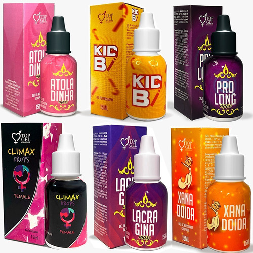 Kit 6 Lubrificante Açoes Produtos Sexuais Topgel Xana Loka