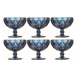 Jogo 6 Taças Vidro Sobremesa Sorvete 310ml Diamante Diamond Cor Azul