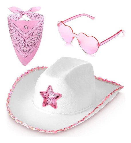 Sombrero Vaquero De Fiesta+lentes Forma De Corazon Y Pañuelo | MercadoLibre