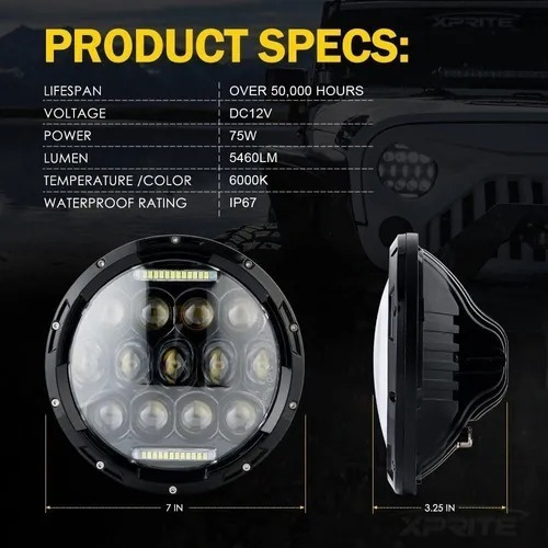 Juego De Opticas 7 Pulgadas Faro Led Jeep Wrangler Ika F100b Foto 4