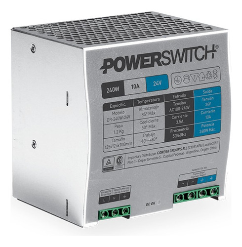 Fuente Riel Din Powerswitch Gab. Metalico 24v 10a Ip20