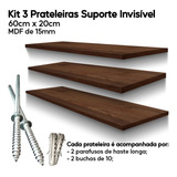 Kit 3 Prateleiras Amadeirada De Mdf 60x20 Suporte Invisível