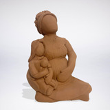Escultura Decor Artesanal Barro -coleção Mãe Grávida E Filha