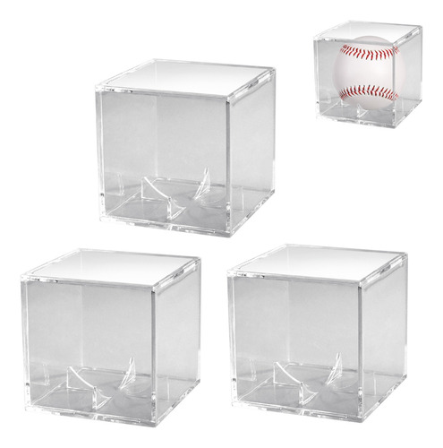 3 Cubo Porta Pelota Béisbol Protector Acrílico Exhibidor