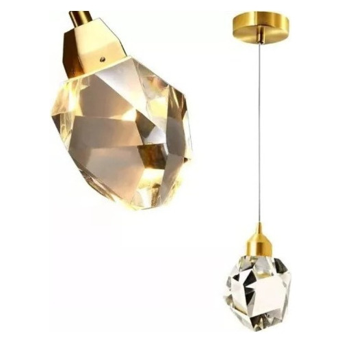 Pendente Dourado De Led Pedra De Cristal Lavabo Quarto Sala