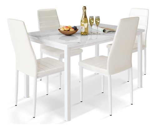 Awqm Juego De Mesa De Comedor Blanca Para 4, Mesa De Cocina.