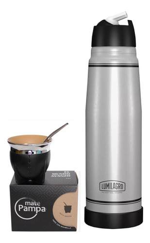 Termo Lumilagro Acero Inoxidable Luminox 750ml + Mate Pampa