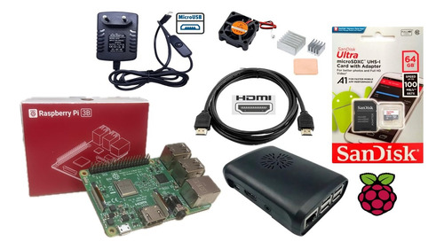 Kit Raspberry Pi3 Pi 3 Model B, Sd 64gb, Fonte, Case, Cooler