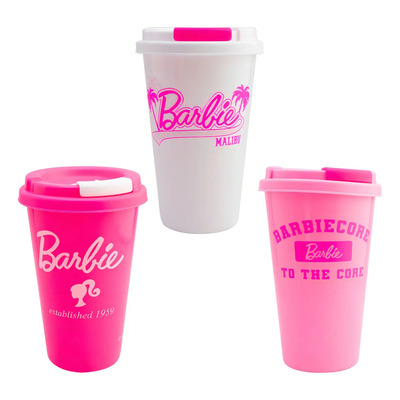 Set 3 Pack Vasos Con Tapa Para Café Barbie Malibu 487 Ml Color Rosa Chicle
