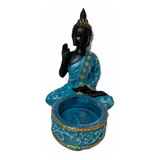 Buda Azul Con Porta Vela Figura            