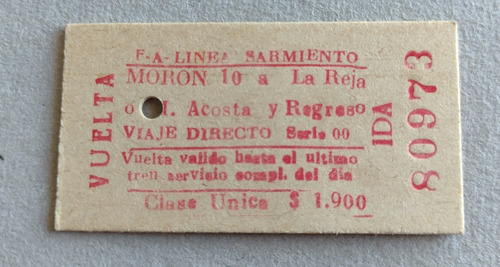 Boleto Ferrocarril Sarmiento De Morón A La Reja Y M. Acosta 