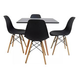 Mesa De Jantar 90x90 Industrial + 4 Cadeiras Eames Cor 