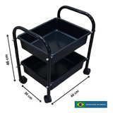 Carrinho Porta Esmalte, Auxiliar Manicure -2 Bandejas Cor Preto E Preto