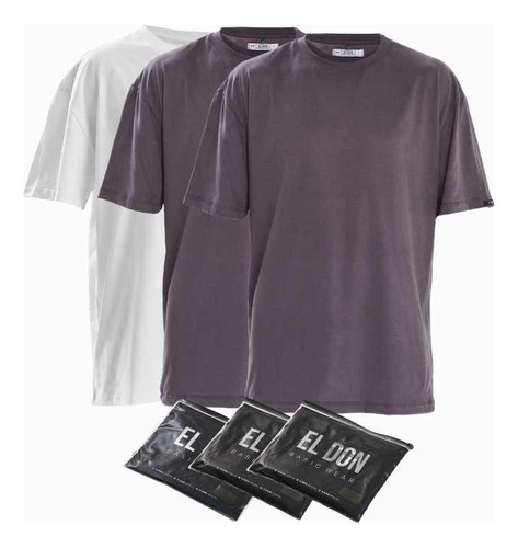 Pack X3 Remeras Basicas Blanco Negro Gris Oversize El Don