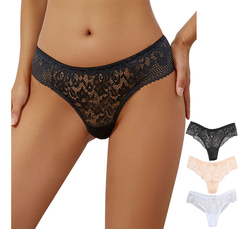 Paquete 3 Panty Bikini Señoras Tanga Cordón De Encaje Sexy