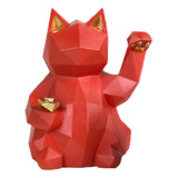 Figura De Gato Fortune, Diseño Geométrico, De Resina Ecológi