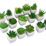 Kit Com 9 Plantas Mini Suculentas Artificiais Com Mini Vasos