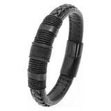 Pulsera Piel Cuero Tejida Hombre Dije De Metal, Broche Imán