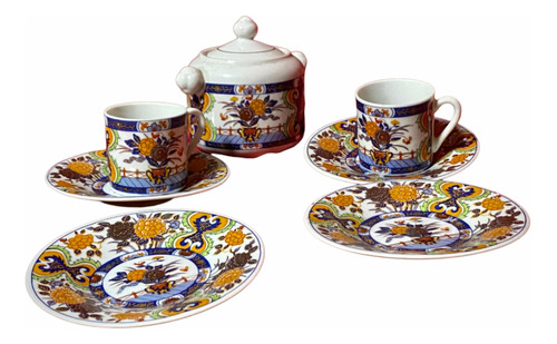 Juego Azucarera 2 Tazas Y 4 Platos Porcelana Japonesa